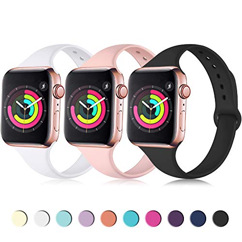 Zekapu Sport Band Compatible for Apple Watch 38mm 42mm 40mm 44mm, Soft Silicone Narrow Slim Sport Replacement Wristband for iWatch Series 5, Series 4, Series 3, Series 2, Series 1 Women