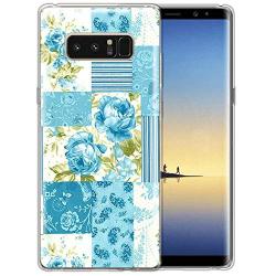 Samsung Galaxy Note 8 Case, Soft TPU Slim-Fit Flexible Ultra-Thin Clear Case, Full-Body Rugged Bumper Print Blue Flower Case for Samsung Galaxy Note 8, Transparent