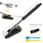 18 BBQ Grill Brush Woven Wire 3 in 1 Stainless Steel with Scraper + 11.8” Natural Beech Wood Rolling Pin + Pastry Mat , Barbecue Cooking Brush for Weber Gas/Charcoal Grill Silicone Kitchenware Set