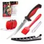 Dacodget 6.5 inch Fillet Knife Kit | Multifunctional Stainless Steel Fish Deboning and De-Scaling Knife with Sheath + Portable Knife Sharpener + Fish Bones Tweezers + BBQ Silicone Glazing Brush