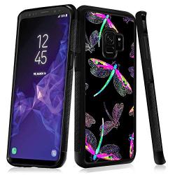 Samsung Galaxy S9 Case with Beautiful Dragonfly Pattern Whimsical Design Bumper Black Soft TPU and PC Protection Anti-Slippery &Fingerprint Case for Samsung Galaxy S9