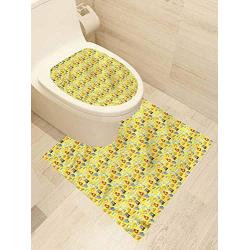 AuraiseHome Colorful Toilet Seat Tattoo Cover Yellow Kitchenware Vinyl Bathroom Decor 2-Piece Set