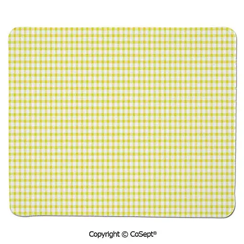 Premium-Textured Mouse pad,Vintage Style Checkered Pattern Picnic Design Kitchenware Xmas Cafe Cloth Image Art,Dual Use Mouse pad for Office/Home (11.81" x 27.55"),Yellow White
