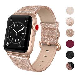 SWEES Leather Band Compatible for Apple Watch 38mm 40mm, Genuine Leather Shiny Bling Strap Compatible iWatch Series 5 Series 4 Series 3 Series 2 Series 1, Sports & Edition Women, Glistening Rose Gold