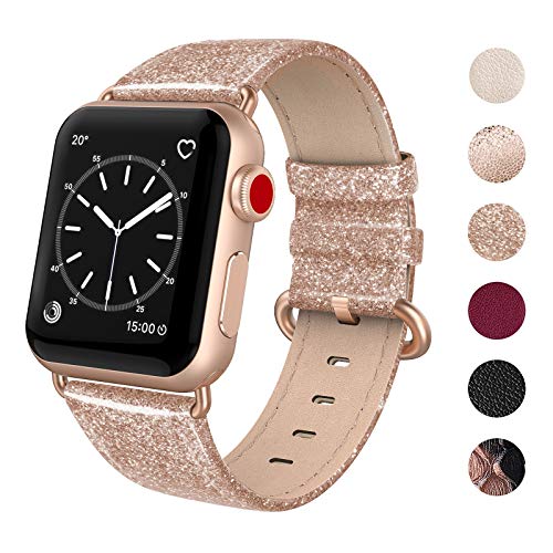 SWEES Leather Band Compatible for Apple Watch 38mm 40mm, Genuine Leather Shiny Bling Strap Compatible iWatch Series 5 Series 4 Series 3 Series 2 Series 1, Sports & Edition Women, Glistening Rose Gold