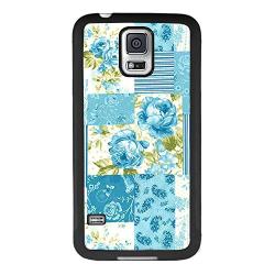 Samsung Galaxy S5 Case, Blue Flower Shock-Absorption TPU Rubber Bumper Samsung Galaxy S5 Case, Ultra Thin Slim Protective Cover for Samsung Galaxy S5-Black