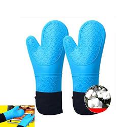 GuiXinWeiHeng shoutao Extra Long Silicone Oven Mitts With Cotton Lined Silicone Kitchen Gloves - Heat Resistant Potholder Gloves, blue