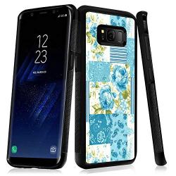 Samsung Galaxy S8 Case, Blue Flower Shock-Absorption TPU Rubber Bumper Samsung Galaxy S8 Case, Ultra Thin Slim Protective Cover for Samsung Galaxy S8-Black