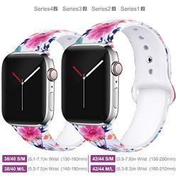 EXCHAR Compatible with Apple Watch Band Floral 38mm 40mm 42mm 44mm Silicone Replacement Wristbands for iWatch Series 5/4/3/2/1 for Women with Cute and Fadeless Pattern Printings