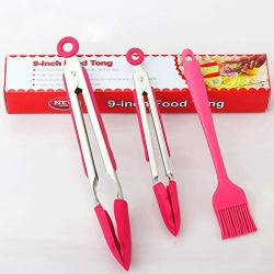 Jdeepued Silicone kitchenware 3 Piece Silicone Baking Set Durable Silicone Heat Resistant Non-Stick Kitchen Tongs and Brush Silicone Kitchen Utensils (Color : Pink, Size : 3 Piece Set)