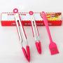 Jdeepued Silicone kitchenware 3 Piece Silicone Baking Set Durable Silicone Heat Resistant Non-Stick Kitchen Tongs and Brush Silicone Kitchen Utensils (Color : Pink, Size : 3 Piece Set)