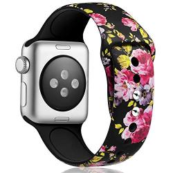 KOLEK Floral Bands Compatible with Apple Watch 42mm 44mm, Silicone Fadeless Pattern Printed Replacement Bands for iWatch Series 4 3 2 1, Pink Flower, M, L