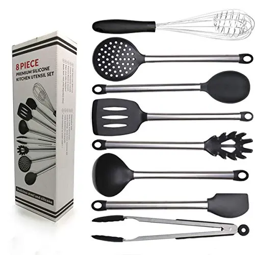 8Pcs Kitchen Utensil Set,Stainless Steel Cooking Tools,Nonstick Non-Scratch Heat Resistant Silicone Kitchenware Set