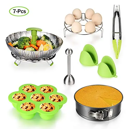 7PCS Accessories for Instant Pot Set - 5,6,8 Qt Pressure Cooker Accessories Set with Steamer Basket,Eggshell Cutter,Egg Rack,Egg Bites Mold,Non-Stick Springform Pan,Tong,Silicone Mini Mitts