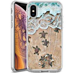 iPhone Xs iPhone X Case, Soft TPU Slim-Fit Flexible Ultra-Thin Clear Case, Full-Body Rugged Bumper Print Baby Turtle Case for iPhone Xs iPhone X, Transparent