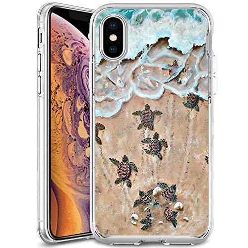 iPhone Xs iPhone X Case, Soft TPU Slim-Fit Flexible Ultra-Thin Clear Case, Full-Body Rugged Bumper Print Baby Turtle Case for iPhone Xs iPhone X, Transparent