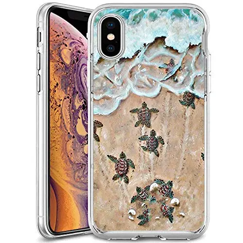 iPhone Xs iPhone X Case, Soft TPU Slim-Fit Flexible Ultra-Thin Clear Case, Full-Body Rugged Bumper Print Baby Turtle Case for iPhone Xs iPhone X, Transparent