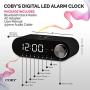 COBY Digital LED Alarm Clock Built In 10W HD Bluetooth Speakers FM Radio QI Certified Fast Wireless Charger for iPhone, Samsung and More,USB port Battery Backup Aux In, Dimmer for Bedroom, Office Desk