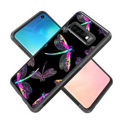 Samsung Galaxy S10 Case with Beautiful Dragonfly Pattern Whimsical Design Bumper Black Soft TPU and PC Protection Anti-Slippery &Fingerprint Case for Samsung Galaxy S10