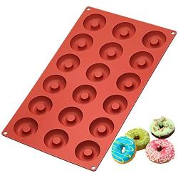 Ozera Silicone Mini Donut Pan, 18 Cavity Doughnut Baking Mold Tray - Muffin Cups, Cake Mold,Biscuit Mold, Red