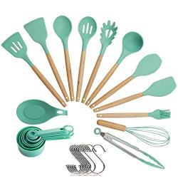 Kitchenware Set Silicone Wood Handle - 23 Piece Set Food Grade Nonstick Cooking Spoon Shovel Tool, Cooking Set Shovel Soup Hedge Ladder - Chefs Hand, 灰色