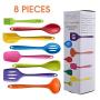 TTLIFE Rainbow Colored Dish Set/Silicone Spatula Utensil Kitchen Colorful 8 Pieces With Turner, Slotted spoon, Ladle, Spoon, Spoon Spatula, Spooula, Spatula, Basting brush for Cooking/Baking/BBQ