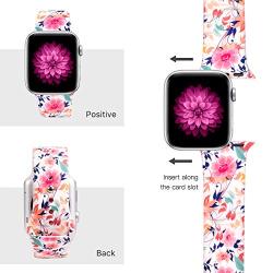 OriBear Floral Band Compatible with Apple Watch 38mm 40mm 42mm 44mm Women Soft Silicone Solid Pattern Printed Replacement Bands for iWatch Series 5/4/3/2/1