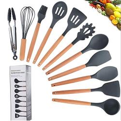 Silicone Cookware Set, 11 Non-Stick Heat-Resistant Silicone Kitchenware, Wooden Handles, Best Kitchen Tool Gadgets, Suitable for Cooking