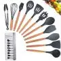 Silicone Cookware Set, 11 Non-Stick Heat-Resistant Silicone Kitchenware, Wooden Handles, Best Kitchen Tool Gadgets, Suitable for Cooking