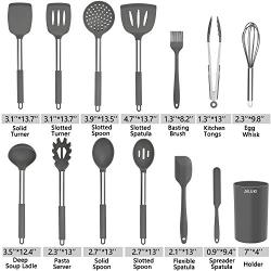 Silicone Cooking Utensil Set, AILUKI Kitchen Utensils 14 Pcs Cooking Utensils Set,Non-stick Heat Resistant Silicone,Cookware with Stainless Steel Handle - Grey