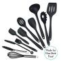 Kitchen Utensil Set - Professional 10 Piece Black Cooking Utensils - Nonstick Silicone And Heat Resistant Kitchenware