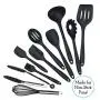 Kitchen Utensil Set - Professional 10 Piece Black Cooking Utensils - Nonstick Silicone And Heat Resistant Kitchenware
