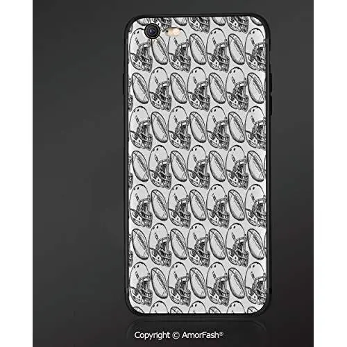 Printing Compatible with Apple iPhone 6/iPhone 6S,4.7",Anti-Scratch Back,Football,American Football Symbols in Symmetrical Order Competition Decorative,Black White