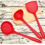 Silicone Kitchen Utensil Set, Kitchenware Cooking Tool Shovel Spoon, Easy To Use and Clean, 3PCS, red