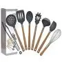 Jdeepued Silicone kitchenware 8 Pieces Gray Silicone Cooking Utensils Kitchen Utensil Set Wooden Handles Cooking Tools Silicone Kitchen Utensils (Color : Gray, Size : 8 Piece Set)