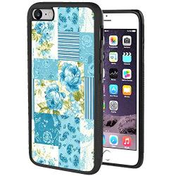 iPhone 7 8 Case, Blue Flower Shock-Absorption TPU Rubber Bumper iPhone 7 8 Case, Ultra Thin Slim Protective Cover for iPhone 7 8-Black
