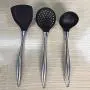 Hjyi Silicone Kitchen Utensils Stainless steel Silicone kitchenware non-stick pot special long handle Chinese shovel spoon filter spoonful (3-piece set)