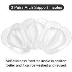 Dr. Foots Arch Support Shoe Insoles for Flat Feet, Gel Arch Inserts for Plantar Fasciitis, Adhesive Arch Pad for Relieve Pressure and Feet Pain- 3 Pairs ( Clear)