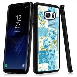 Samsung Galaxy S7 Case, Blue Flower Shock-Absorption TPU Rubber Bumper Samsung Galaxy S7 Case, Ultra Thin Slim Protective Cover for Samsung Galaxy S7-Black