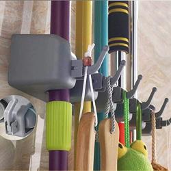 Hli-SHJHsmu Broom Mop Holder Wall Mounted 5 Position Tool Storage Tool Rack Utility Holder Gallows Utility Gray Broom Holder