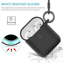 Syncwire AirPods Case, AirPods Protective Cover [Front LED Visible] Durable Silicone Skin Case with Keychain [Waterproof and Shockproof] for Apple AirPods 1 & 2 [Supports Wireless Charging] - Black