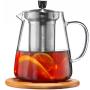 Glass Teapot Kettle with Infuser - Loose Leaf Tea Pot 32oz - Stovetop Safe Clear Tea Maker - Tea Pot Strainer for Blooming, Flowering, Loose tea - Sleeve for Warmer Tea, Coaster & E-Book