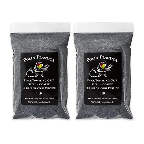 Polly Plastics Rock Tumbler Media Grit Refill, 2 lb Coarse 60 Silicone Carbide Grit, Stage 1 for Tumbling Stones (2 Pack)