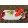 CC Boards 3-Piece Nonslip Cutting Board Set: Red and white plastic kitchen carving boards, each with juice groove and nonskid handle; dishwasher safe