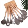 TOPmountain Silicone Kitchenware Silicone Cooking Simple Wooden Handle Heat Resistant Women Chef