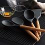 BBFZ 8 Piece Set of Silicone kitchenware - natural wooden handle - non-stick shovel spoon tool set spatula spoon black cooking silicone wooden handle kitchenware