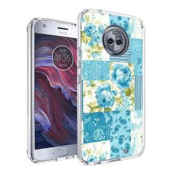 Moto X4 Case, Soft TPU Slim-Fit Flexible Ultra-Thin Clear Case, Full-Body Rugged Bumper Print Blue Flower Case for Moto X4, Transparent