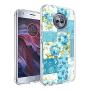 Moto X4 Case, Soft TPU Slim-Fit Flexible Ultra-Thin Clear Case, Full-Body Rugged Bumper Print Blue Flower Case for Moto X4, Transparent