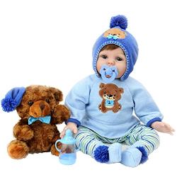 Aori Realistic Baby Doll Lifelike Reborn Baby Boy Doll 22 Inch with Plush Teddy Accessories