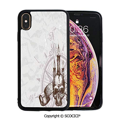 SCOCICI Unique Slim Designs Drop-Protection Smart Cell Phone Case Compass with Skull and Candles Spooky Adventure New Pirate Destinations Theme Compatible with iPhone Xs Max